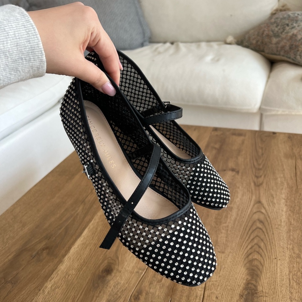 Black Mesh Mary Jane Flats